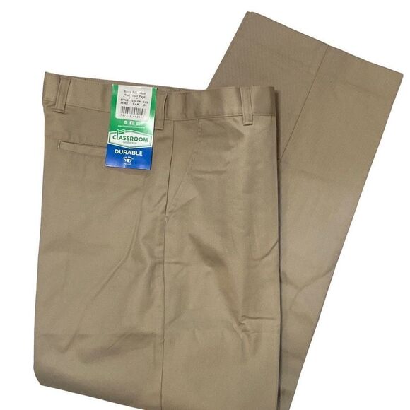 Classroom Uniforms Boys Adjustable Waist Flat Front Khaki Pants Size Boys 20 NWT - Picture 2 of 5